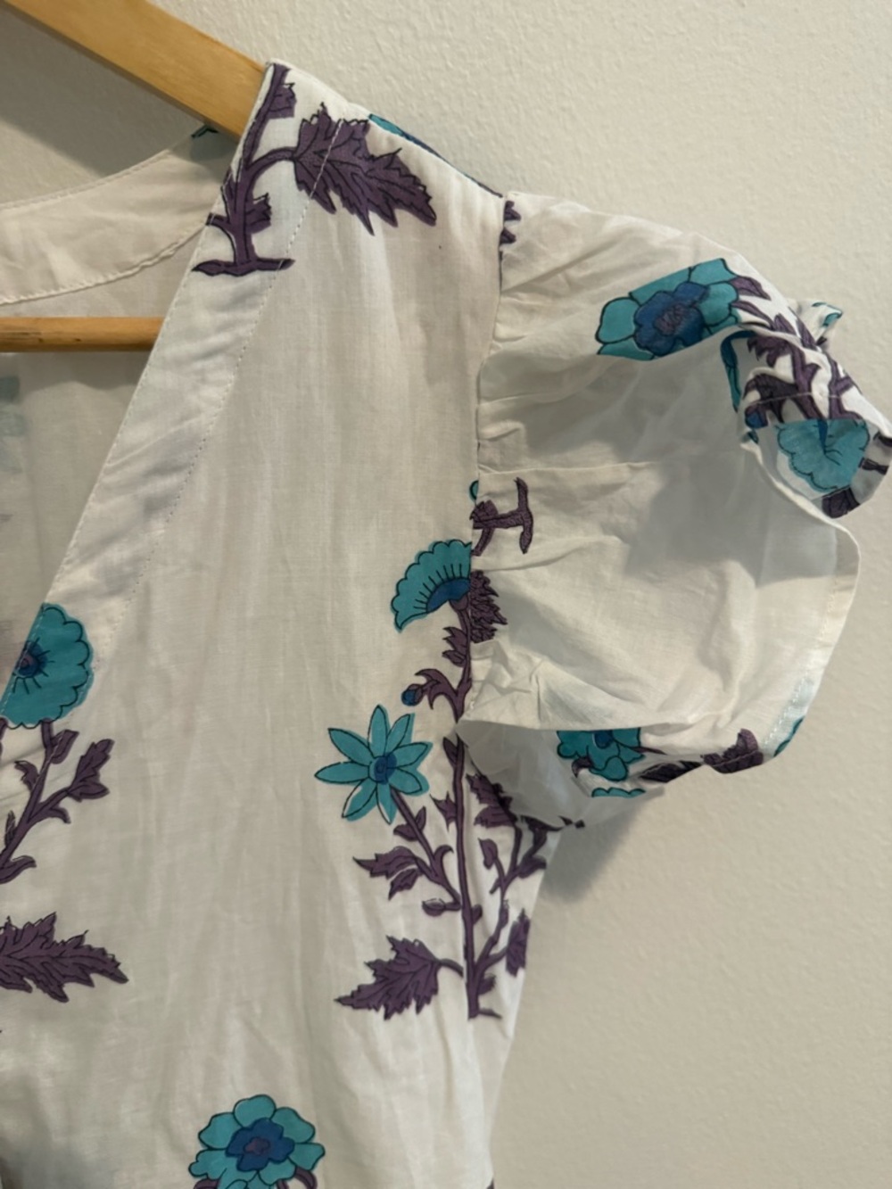 Victoria Dunn Long Maxi Dress White Blue Flowy Block Print Size Small Boho - Picture 7 of 13